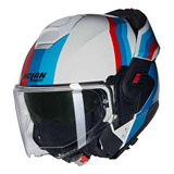 Capacete Nolan N120-1 Lineo Branco Azul Vermelho Para Viagem