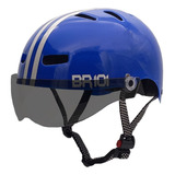 Capacete Skate Bike Patins Profissional Pro Cor Azul Viseira Fume Tamanho G - Veste 59/60