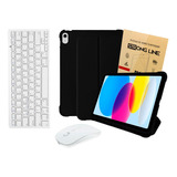 Capinha P/ iPad 10 Silicone + Pelicula Teclado Mouse Branco