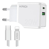 Carregador Kaidi 3.0 Turbo Power Cabo Lightning Kd-670a Cor Branco