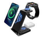 Carregador Por Indução Para iPhone Apple Indução 3 Em 1 Cor Preto
