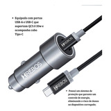 Carregador Veicular Hrebos Porta Duplo Pd 20w Turbo + Cabo Tipo C