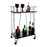 Carrinho Bebidas Bar Wire Preto Com Rodas 2 Andares Decorativo