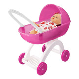 Carrinho De Boneca Bebê Reborn Rosa Berço Apolo Brinquedos