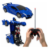 Carrinho De Controle Remoto Vira Robô Corrida Com 4 Funções Cor Azul