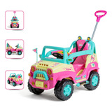 Carrinho De Passeio Andador Com Pedal E Haste Empurradora 2 Em 1 Diipi Rainbow Calesita Rosa
