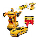 Carrinho Super Robo Emite Luz Som Bate Volta + Pilha Brinde Cor Amarelo
