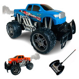 Carro Controle Remoto Caminhonete 4x4 Off-road Solta Fumaça Cor Azul