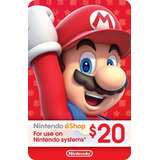 Cartão Nintendo 3ds Wii U Switch Eshop Ecash $20 Dolares Usa