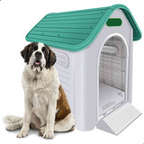 Casa Casinha Plástica Cachorro Cães Colchão Número 8 Cor Branco-verde