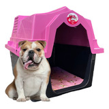 Casa Casinha Plástica Cachorro Colchão Número 4 Cor Rosa