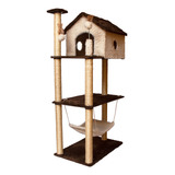 Casa Para Gatos Três Andares Com Rede E Brinquedo Cor Cappuccino
