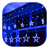 Cascata Cordão 138 Leds 8 Funções Azul Pisca Estrelas Natal