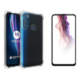 Case Capa Anti Impacto Para Moto One Fusion Plus + Pelicula Cor Transparente