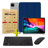 Case P/ iPad Pro 12.9 4ª Geração + Teclado Mouse + Pelicula Cor Azul-marinho
