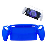 Case Skin Silicone + Película Vidro Compatível Com Ps Portal Cor Azul Liso