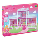 Casinha De Boneca Castelo Princesa 110 Pçs 1 Boneca Montar Cor Rosa