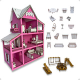 Casinha De Bonecas Pequena Moveis Casa Pintada + Parquinhos 