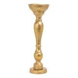 Castiçal Porta Velas Ouro Antigo Em Metal 26cm