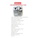 Catálogo / Folder: Tape Deck Akai De Rolo 1722w # Novo Okm