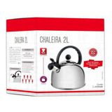 Chaleira Com Apito 2 Litros Aço Inox C/ Tampa E Alça Cozinha Cor Inox