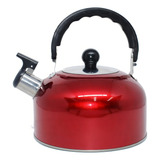 Chaleira De Inox 2 Litros C/ Apito Alça Cozinha Água Café Cor Vermelho