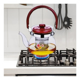 Chaleira De Vidro Decorada Fogão Infusor Inox Chá Leite 1,4l