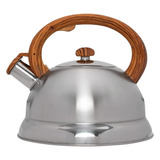 Chaleira Inox Alto Brilho 3 Litros Com Apito Cabo Bambu Mimo Cor Prateado
