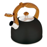 Chaleira Inox Wood 2,5 Litros Apito Bege Ou Preta Cor Preto