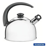 Chaleira Tramontina Com Apito Aço Inox 2,1 Litros Cabo Preto Cor Prateado