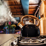 Chaleira Wood Mor Aço Inox Moderna 2,5 Litros Preta C/ Apito Cor Preto