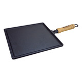 Chapa Bifeteira De Ferro Lisa 24cm Quadrada Cabo Madeira Rig Rig Fundidos Plancha