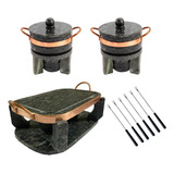 Chapa De Pedra Gourmet Fondue 31cm +2 Panelas 800ml +rechaud Cor Cinza Natural