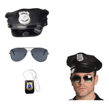 Chapéu Policial + Óculos ,distintivo Fantasia Festas Cosplay