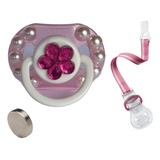 Chupeta Magnética Para Bebê Reborn Rosa Com Pérolas