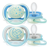 Chupeta Ultra Air Fluorescente Brilha No Escuro 6-18m Azul E Verde 2 Unidades Philips Avent Scf376/21