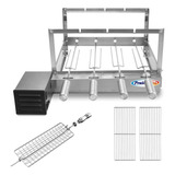 Churrasqueira Elétrica Giratória 4 Espetos + Kit Grelhas Cor Inox - Motor Lado Esquerdo 110v/220v