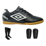 Chuteira Tenis Futsal Umbro Class Kit Com Meião E Caneleira