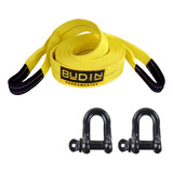 Cinta De Reboque E Arraste Budin 10 Toneladas X 4 Metros Com Duas Manilhas 3/4 Black Fita Com 100mm De Largura Feita Em Poliéster Para Rebocar Carro, Caminhão, Trator, Máquinas E Veículos Off Road