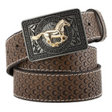 Cinto Country Artesanal Peixe Couro Fivela Quadrada Cavalo