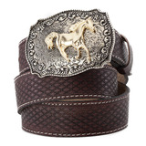 Cinto Country Fivela Removivel Grande Metal Cavalo Couro