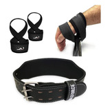 Cinturão Couro + Strap 8 Oito Par Academia Fita Musculação