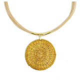 Colar Artesanal De Palha Buriti C/ Mandala De Capim Dourado