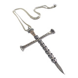 Colar Cordão Aço Inoxidável Espada Crucifixo Caveira Gótica