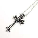 Colar Cordão Exclusivo Crucifixo Caveira Dupla Face Medieval