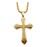 Colar Crucifixo Grande De Aço Inoxidável Banhado A Ouro 18k