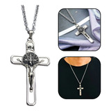 Colar Crucifixo Medalha De São Bento Corrente Aço Inox