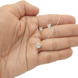 Colar E Brinco De Prata Pura 925 Feminino Jóia Com Zirconia 