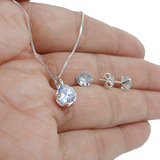 Colar E Brinco Prata Pura 925 Ponto De Luz Presente Feminino