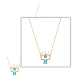 Colar Feminino Prata Pingente Olho Grego Pedras Naturais 